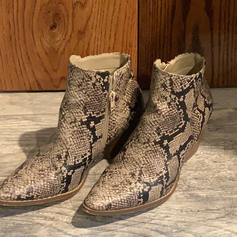 Snakeskin print booties